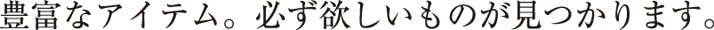 豊富なアイテム。必ず欲しいものが見つかります。